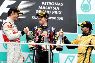 Ugyanaz a három csapat, mint Ausztráliában, de Vettel mellé ezúttal Button és Heidfeld állhatott fel a dobogóra