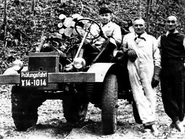 Albert Friedrich és csapata 1946-ban, az első próbaúton