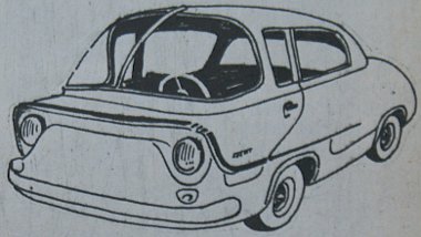 Egy régi-régi rajz, amely mint a „Bjelka” prototípus az ötvenes években kelt életre, Dolmatovszkij kisautó-tervei közül