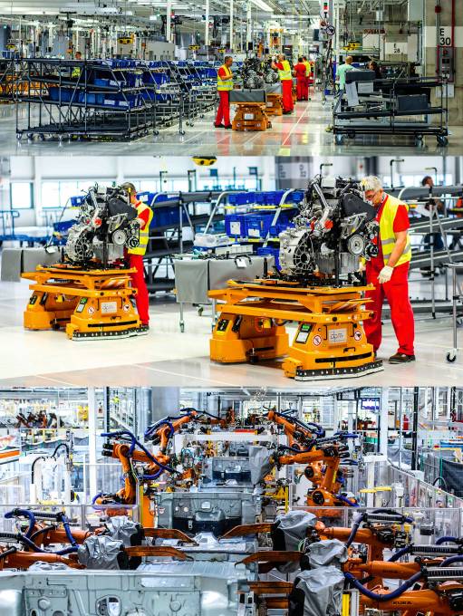 Három műszakban termel az üzem, naponta 380 Crafter és TGE hagyja el a gyártósort. A dízelmotorok összeszerelése Salzgitterben folyik, onnan készen érkeznek Wrzesniába. Új generációs Kuka robotokat alkalmaz a VW a karosszériahegesztő részlegnél